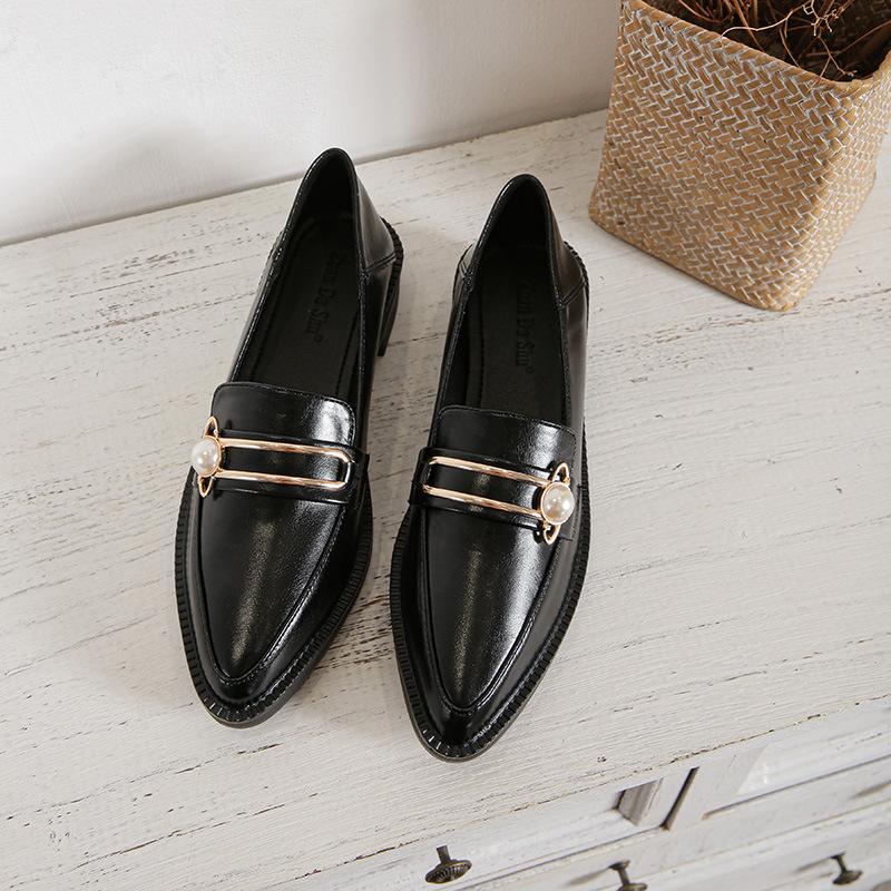 Pointed Toe Womens Loafers Shoes Metal Chain Clogs Platform Casual Female Sneakers Oxfords Slip-on Buckle Creepers On Heels Leat