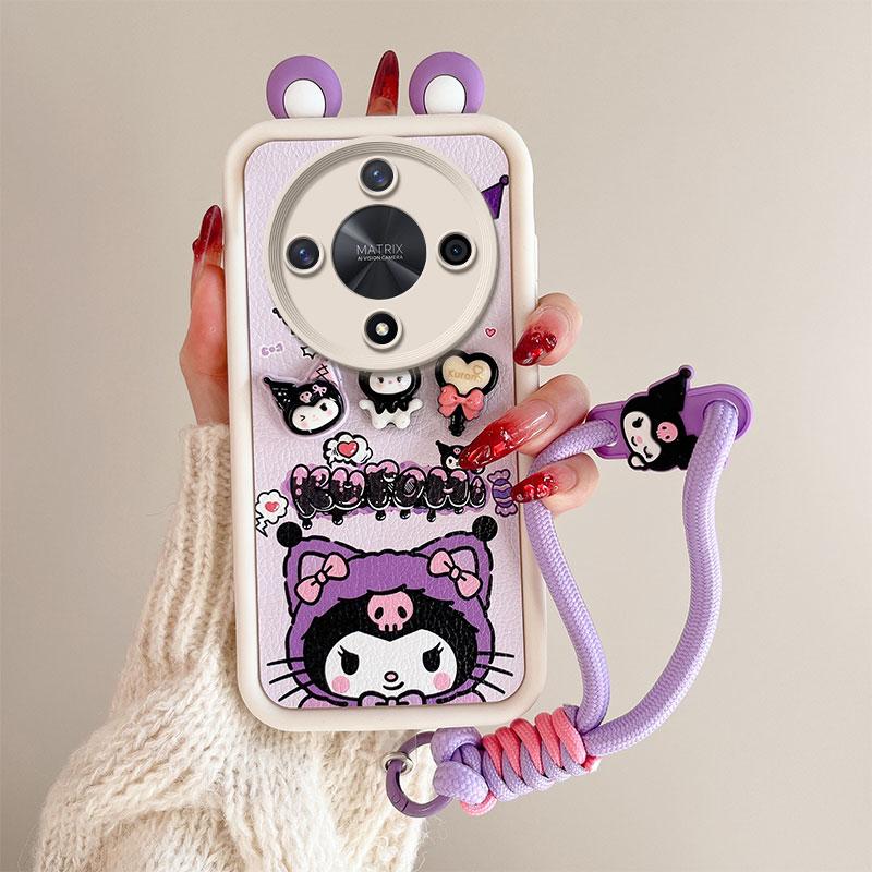 KEYSION Cute Ear 3D Cartoon Case for HONOR X9b 5G with Bracelet Soft Silicone Shockproof Phone Cover for Huawei Magic 6 Lite 5G