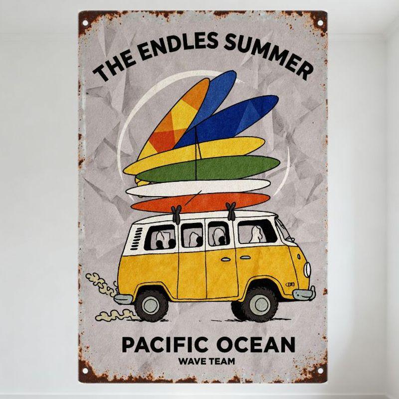 

Vintage The Endless Summer Metal Tin Sign Volkswagen Van Surfboards Pacific Ocean Wall Plaque for Man Cave Home Decor Beachy Nos 20x30cm（7.8x11.8inch）