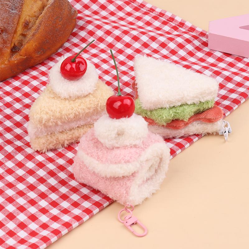 Kawaii Simulation Food Plush Keychain Creative Sandwich Hamburger Cake Keyring Bag Pendant Key Accessories Couple Gifts