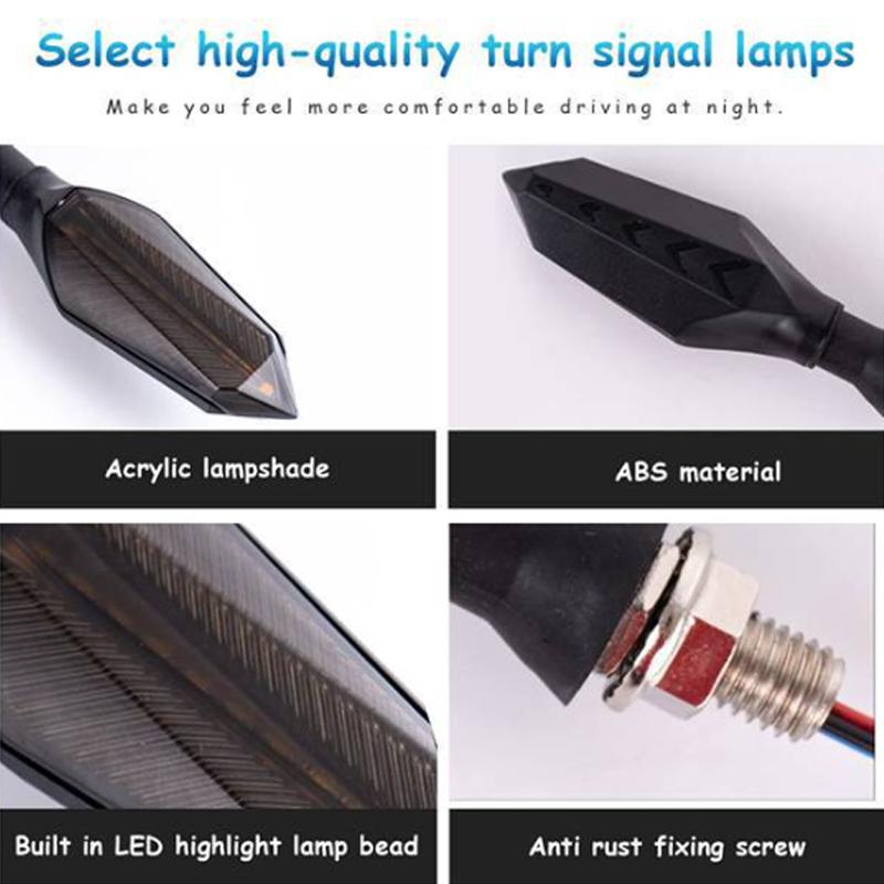 17LED Motorcycle Turn Signal Lamp Sequential Flowing Flash Indicator Lights Amber Running Light Arrow Turn Signals Lamps