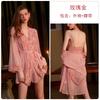 Women's Lace Sheer Deep V Backless Cami Sleep Dress with Robe Costume Set