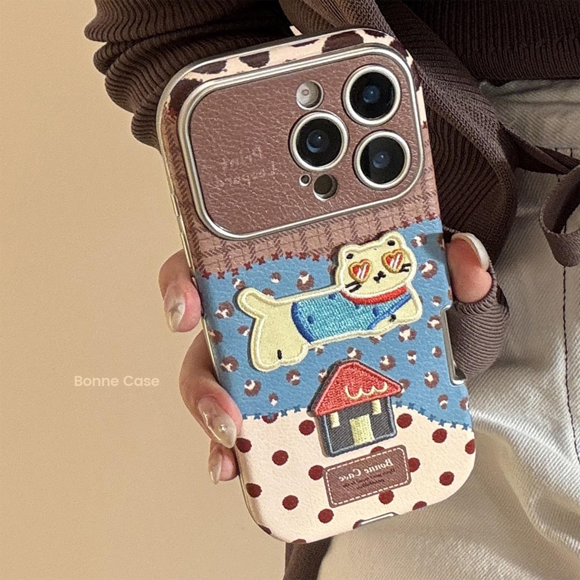 

Leopard Cat for IPhone17promax for Apple 16 Mobile Phone Case 15 Anti-fall 17 Leather Retro Cartoon 12 11 6.1