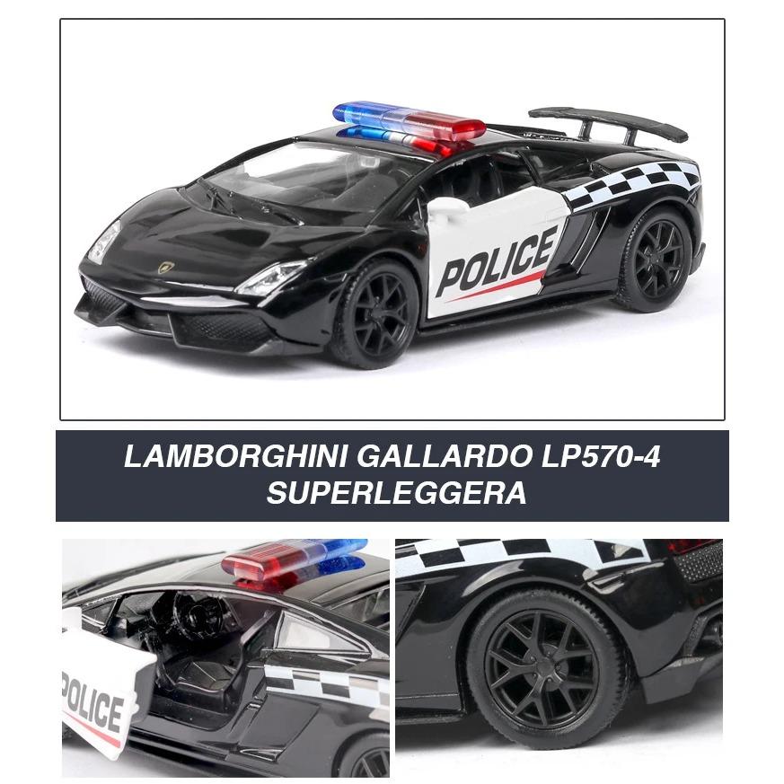 1/36 Lamborghini LP570-4 Gallardo Policie Měřítko Kolo Super Sportovní Auto Německo Býk Logo Kovový Model Odlévaný Tah F334