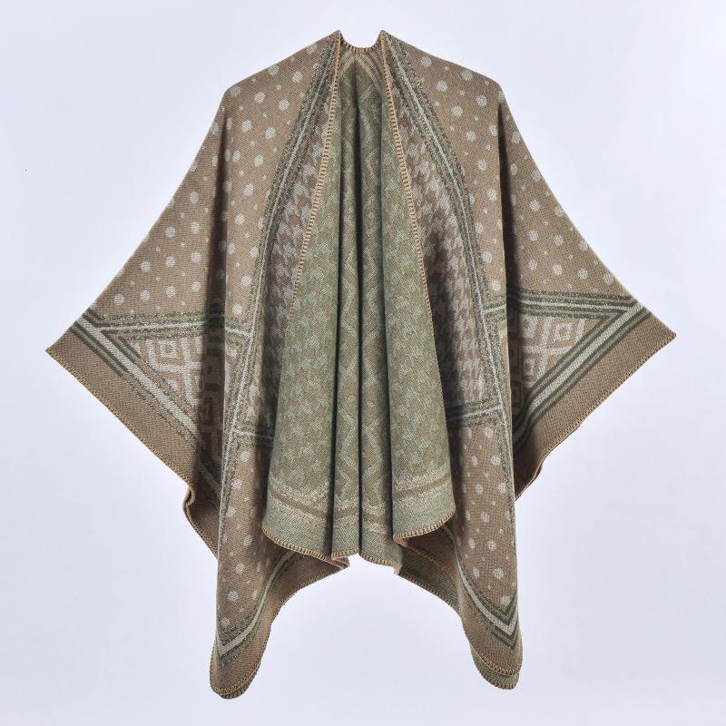 Women's shawl thousand bird grid polka dots color matching thickened thermal open-ended cape with travel cape