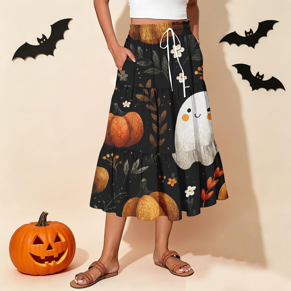 Women's Casual Floral Print Skirt with Elastic Waist and Drawstring for Vacation