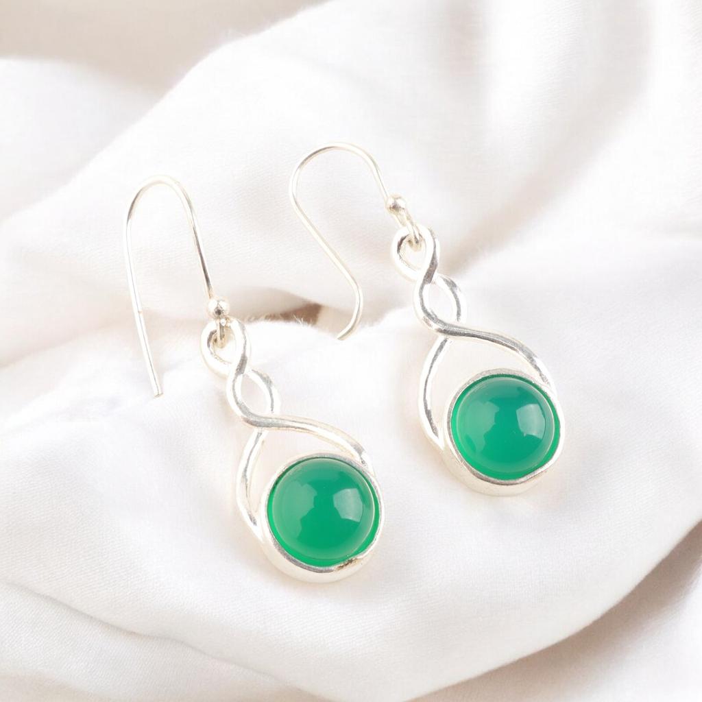 Beautiful Green Onyx Cab Gemstone 925 Solid Sterling Silver Dangle Earring 1.68" CE-15-30