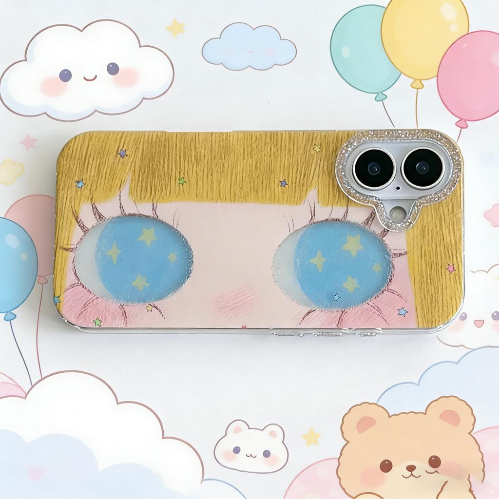 HOT Clmj Korean Shinning Eyes Cute Phone Case for iPhone 17 16 15 14 13 12 11 Pro Max X Xs XR XSMax Air Plus Feather Texture