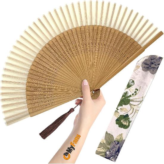 Hand Fan for Women Foldable - Folding Chinese Japanese Vintage Bamboo Silk Fan - Ideal for Hot Flashes, Church, EDM, Festivals, Dancing and Gifts