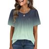 Women's Casual Fashion Round Neck Gradient Printed Pleated Short Sleeve T-shirt Top