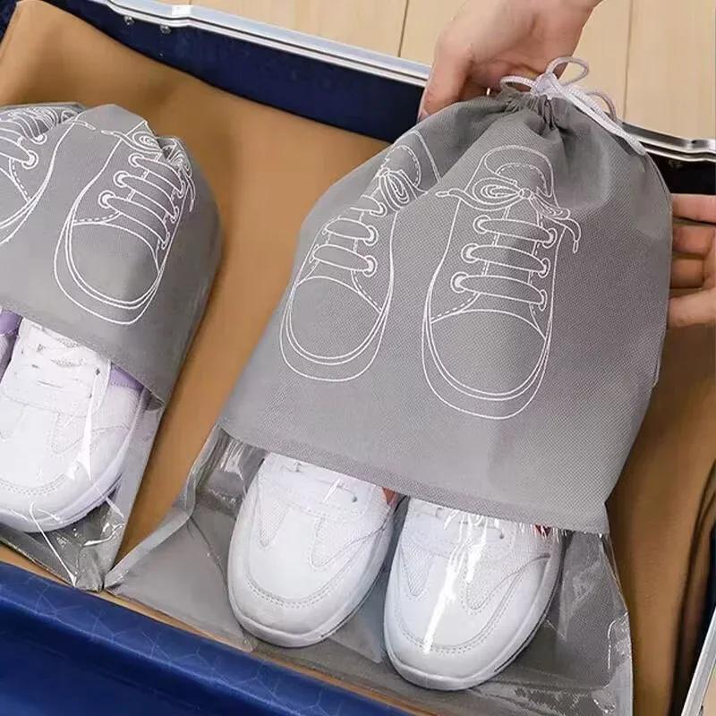 Portable Non-Woven Cloth Shoe Bags Waterproof Dustproof Travel Shoe Storage Bag Hanging Drawstring Packing Pouch Organizer
