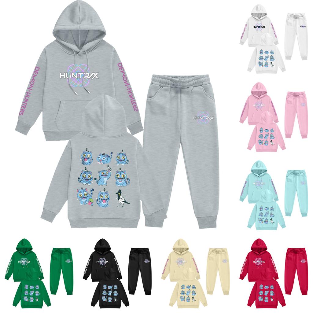 Kids' Long Sleeve Loose Pullover Letter Print Drawstring Hooded Sweatshirt Sweatpants Set