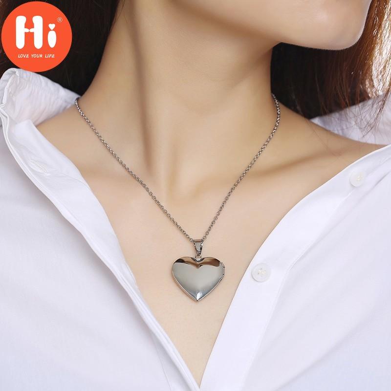 Hi Light Herz-Medaillon-Anhänger für Damen und Herren, zu öffnender Fotorahmen, glänzende Edelstahl-Halsketten, Familien-Liebeshalsband