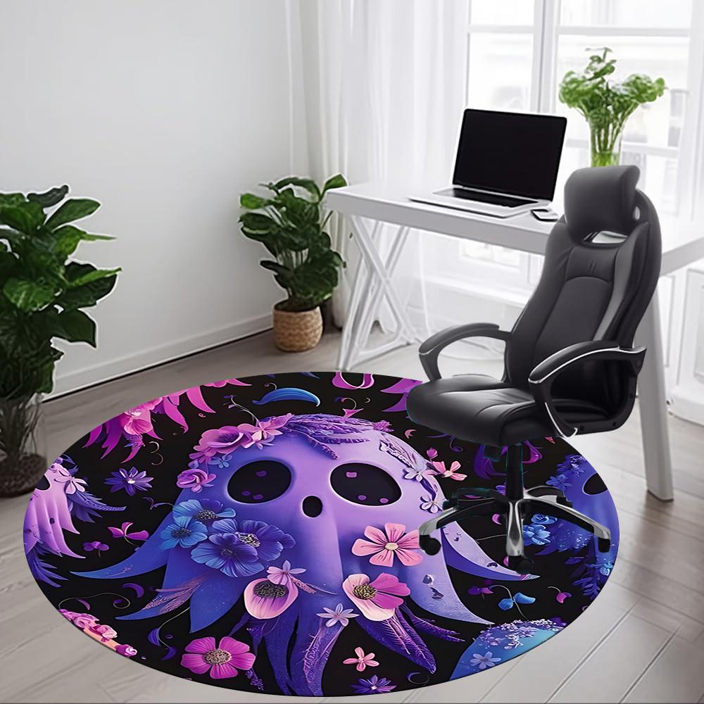 1pc Ghost Flowers Office Round Area Rug, Under Office Chairs Bedroom Living Room Home Decor, Room Deco