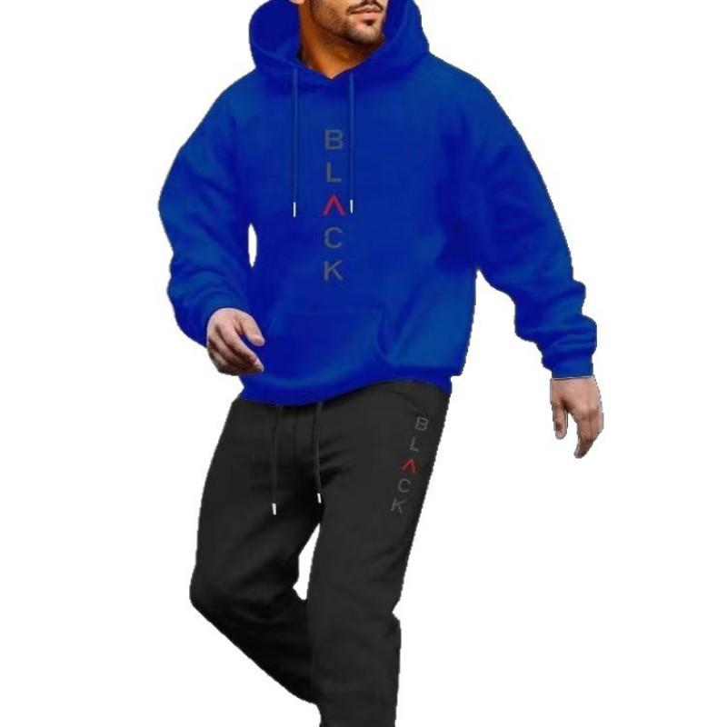 Mens Black Printed Sweatshirt Set Casual Fleece Tracksuit Teens Daily Wear