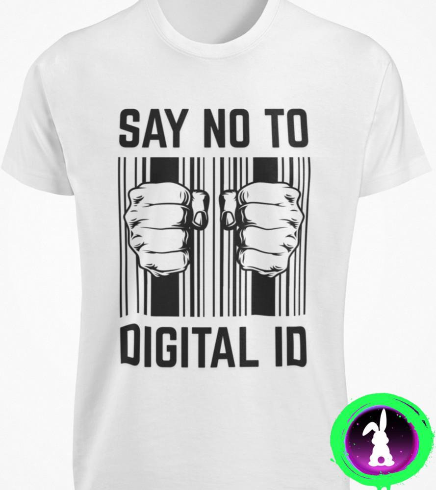 Скажи Нет Цифровому ID Футболка; Протест в антиутопическом будущем; Унисекс футболка в стиле Оруэлла S