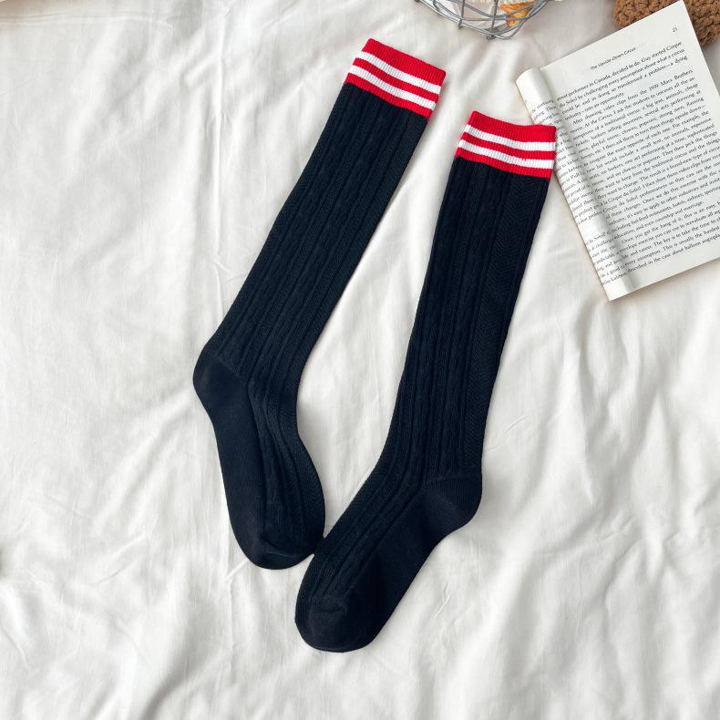 

Носки-трубы из хлопка двойной вязки в полоску, подходящие по цвету, женские носки Jk до колена в стиле японского колледжа average size чёрный