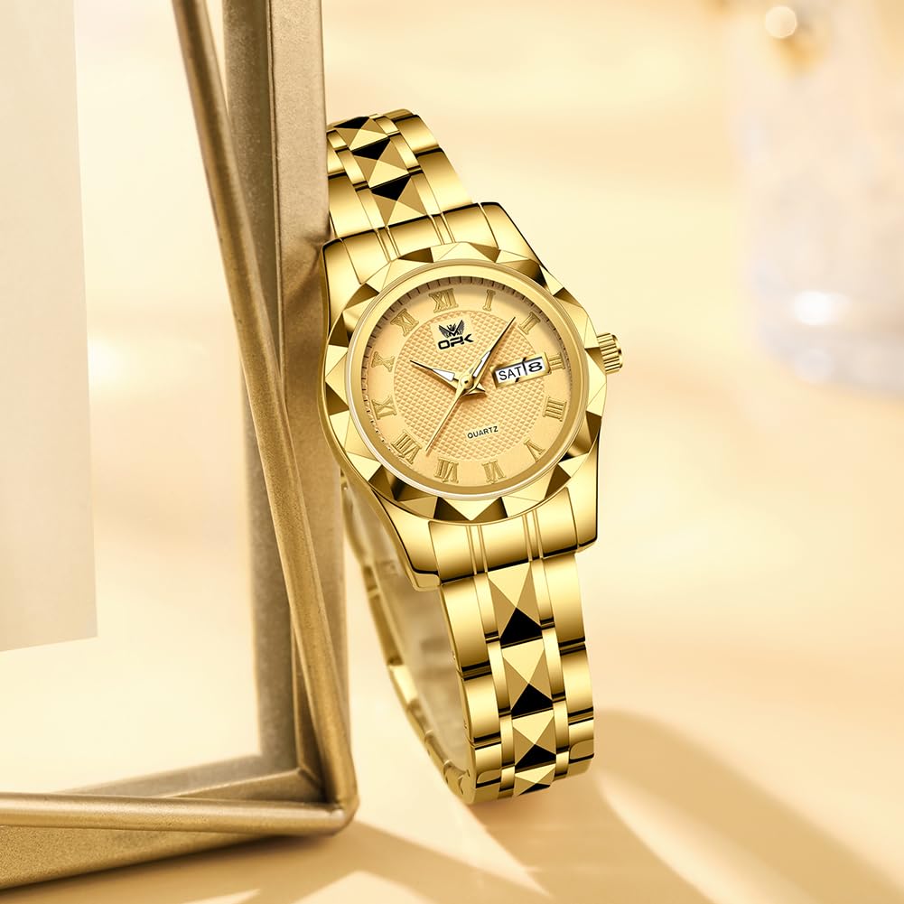 Quartz Formal and with Day of the Round 28mm Stainless Japanese Roman Numeral Water Resistant x Ladies' Watch, Casual, Calendar, Week, Date, Face,