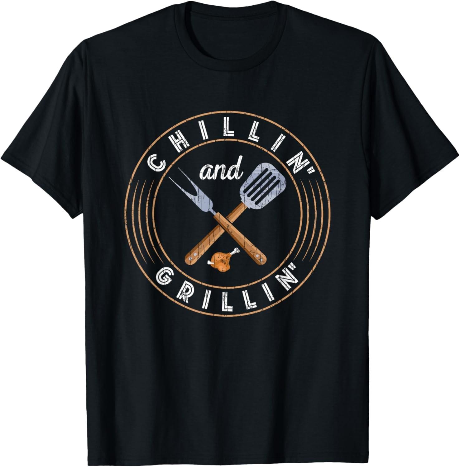 Chillin and Grillin Funny Barbeque Grilled BBQ Lover Graphic Gift Unisex T-Shirt S разноцветный