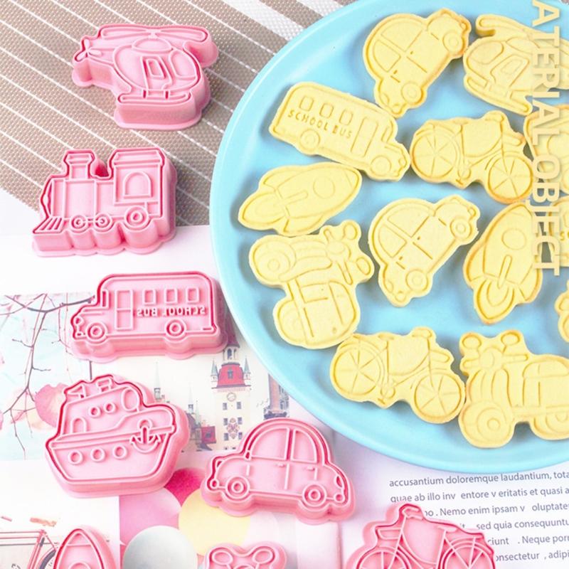 8Pcs Cartoon Transports Vehicle Pattern Cookie Cutters Pressable Biscuits Mold