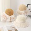 Summer Lace Bow Wide Brim Sun Hat Women Crochet Pattern Ruffled Tulle Brim Sun Protection UV Beach Hat