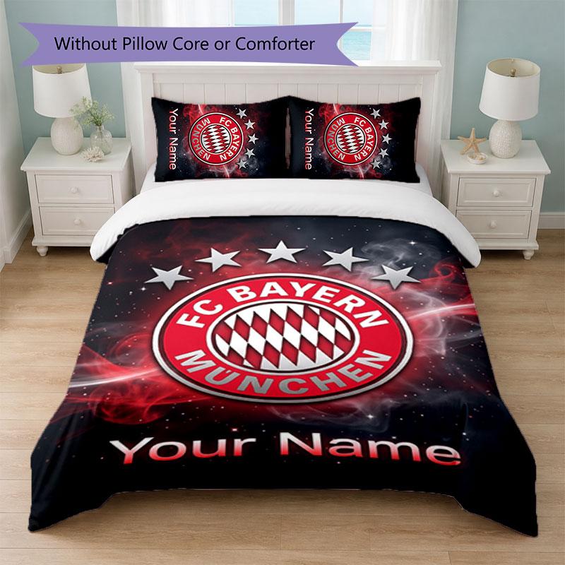 Bayern Munich Custom Name Text Bedding Set 1 Duvet Cover+2 Pillowcases Soccer Logo Personalized Gift For Special Occasion Bedroom Decor