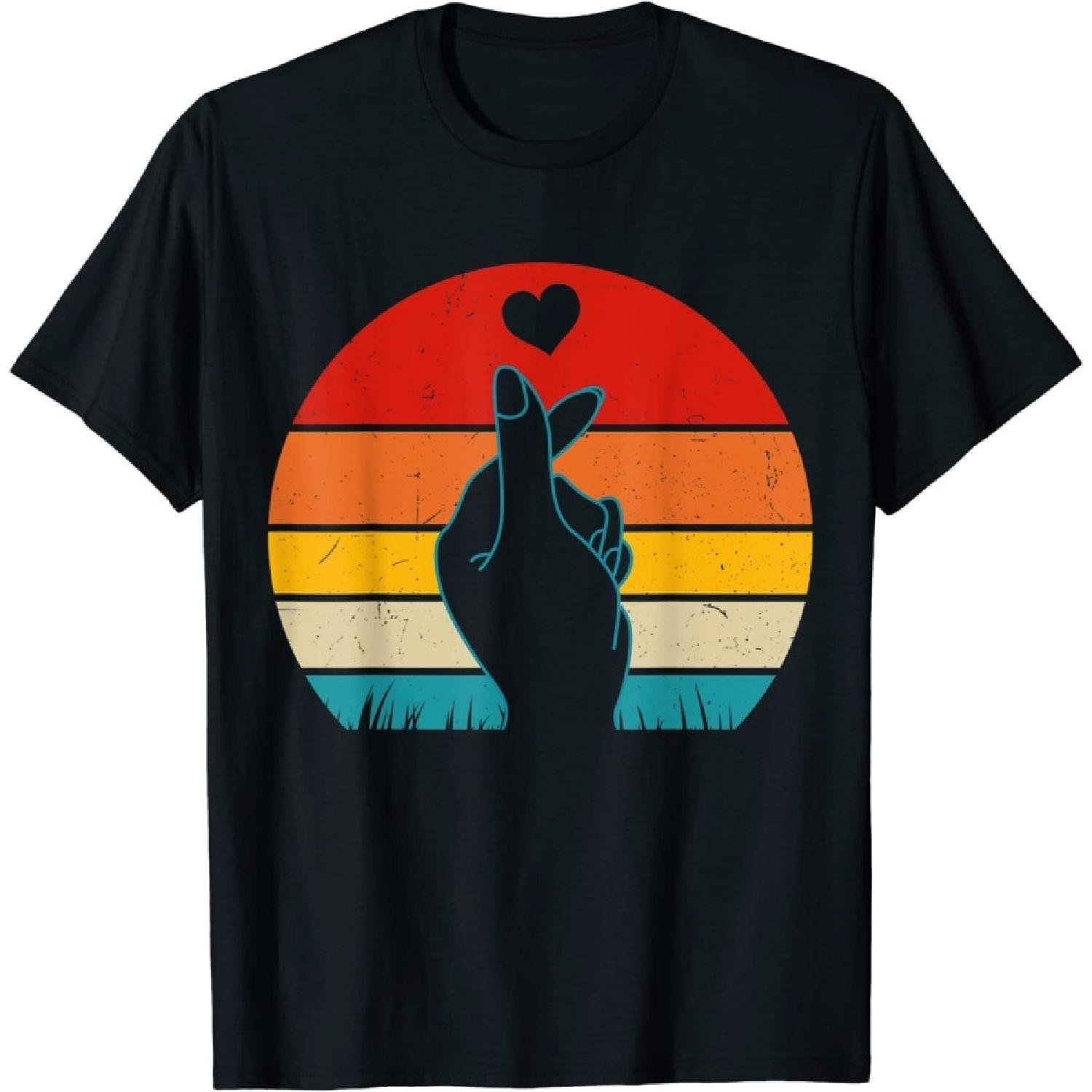 EYDE K-Pop Сердечко Рукой Символ Футболка K-Drama Винтажная Корейский Поп Фан Футболка S