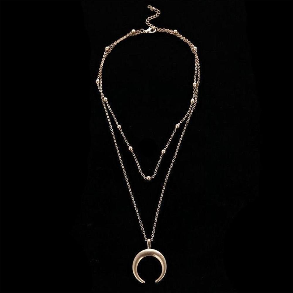 Einfacher Mondanhänger Doppellagige Halskette, Modeschmuck für Damen, Neue doppelte Statement-Halskette