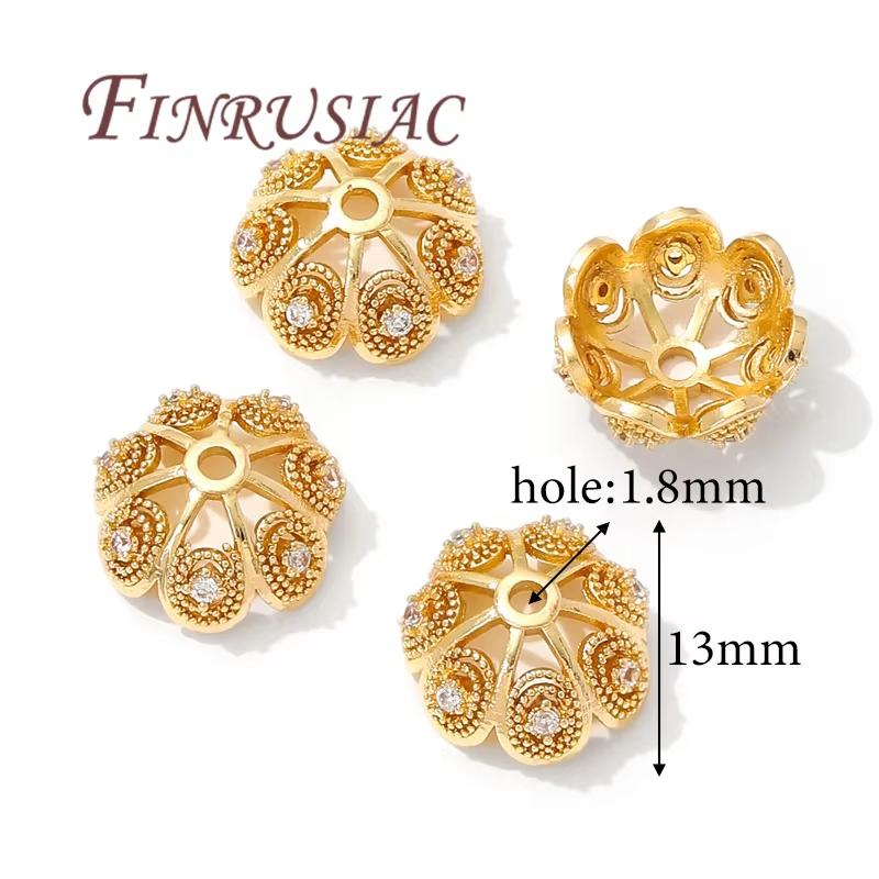 8.5mm Spacer Bead Caps 18K Gold Plated Brass with Zircon Flower Bead End Caps For Jewelry Making Supplies DIY Accessories