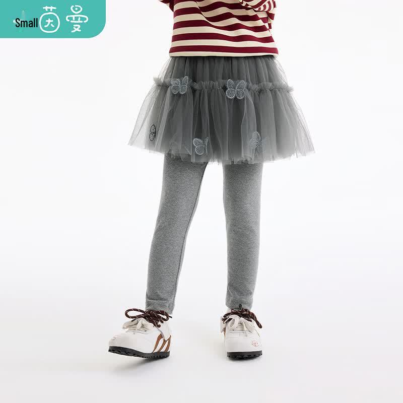 Girl's Mesh Butterfly Embroidered Skirt Leggings