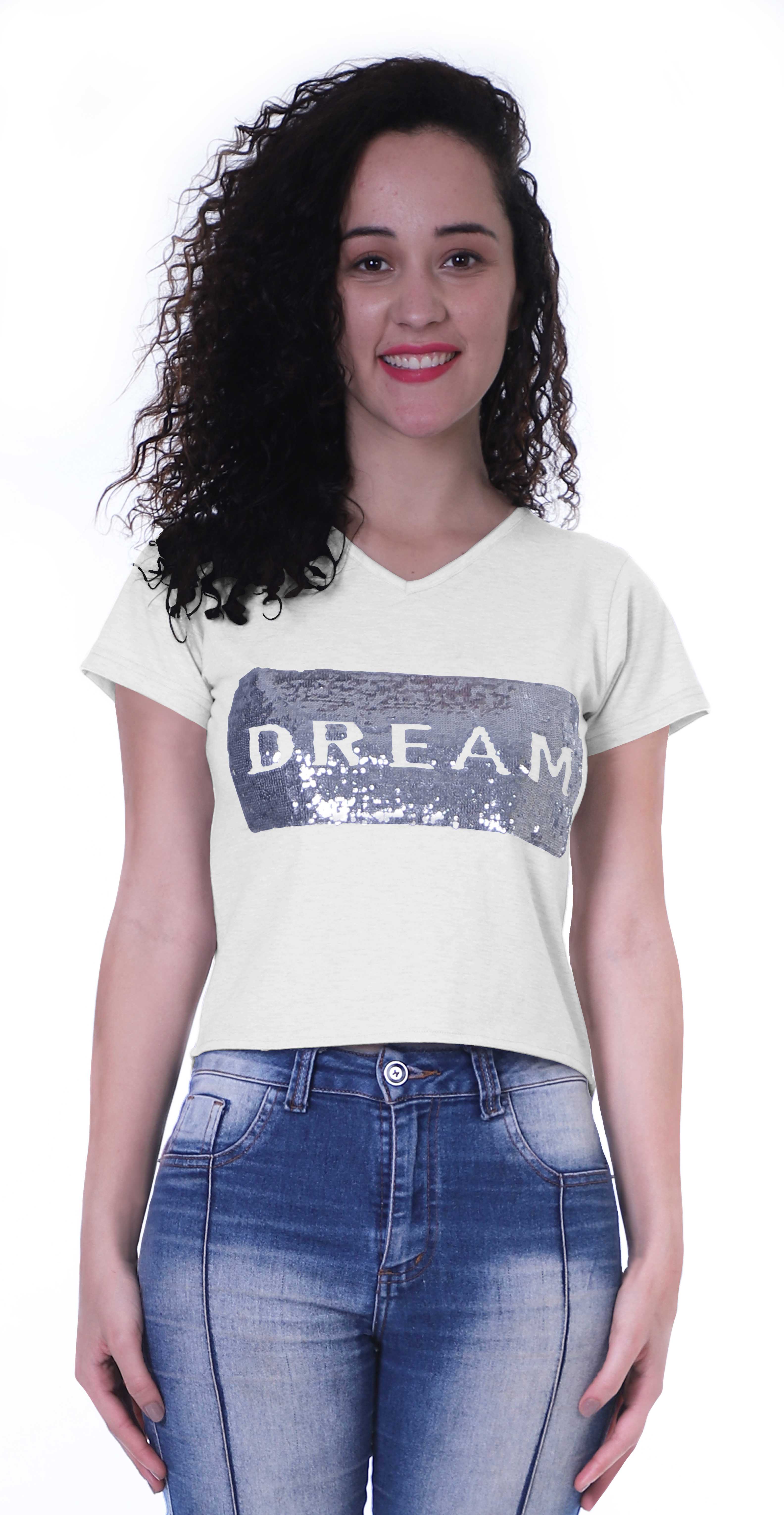 

Moomaya Womens Short Sleeves V Neck Tshirt Top w Sequin Patch ShortTee Summer XS білий