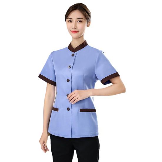 Uniforme de menaj hotelier femei Slim Fit Top guler cu mânecă scurtă buzunare la un singur piept Uniforme de lucru Top