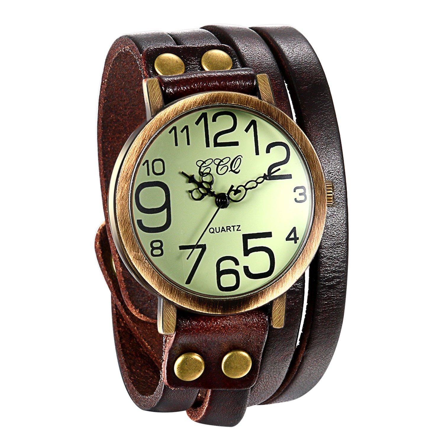 

JewelryWe Antique Multi-Wrap Leather Band Wristwatch Numeric Dial Analog Display Quartz Movement Unisex Kids Suitable for Commuting School Brown
