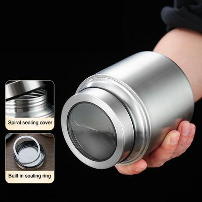Stainless Steel Tea Tin 800/950/1500ml Large Capacity Tea Jar with Visual Cover Moisture-proof Coarse Grains Storage Box