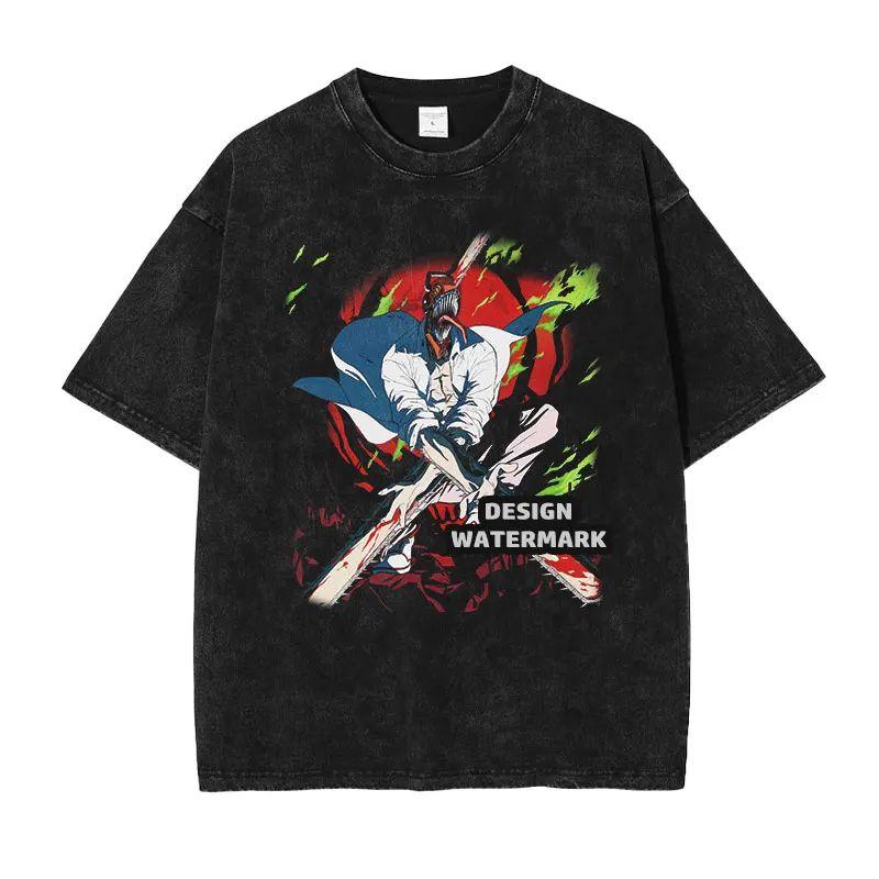 

Takayama Harajuku Top Anime Reze T-shirts Oversized Vintage Washed Chainsaw T Shirt Manga Power T-shirt Tees Unisex 3XL