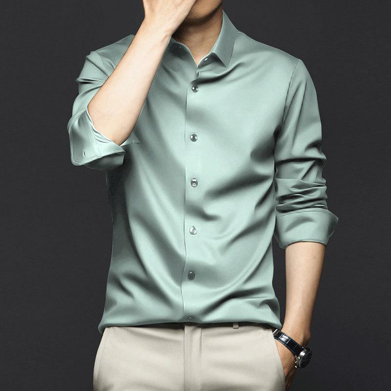 Loose Silk Satin Shirt Men Brand Long Sleeve Men Dress Shirts High Quality Business Bottoming Shirt