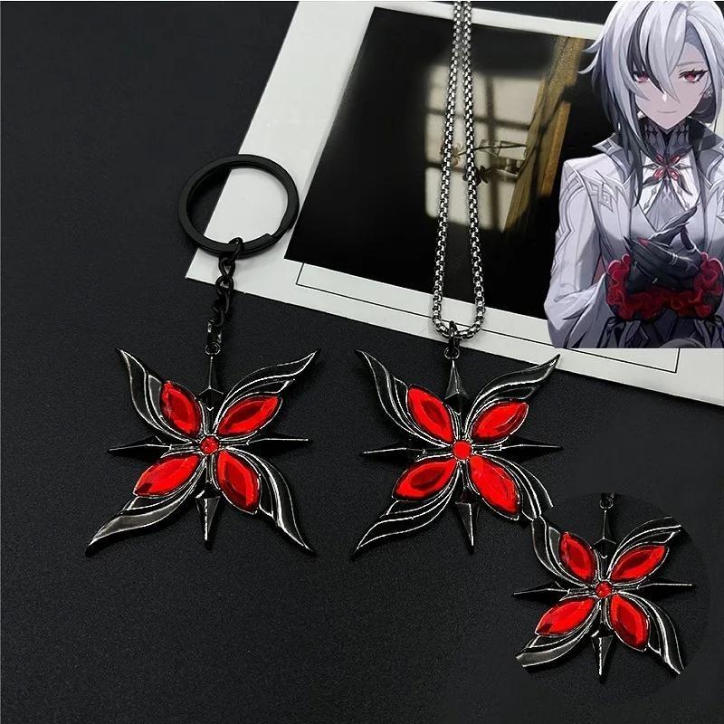 Anime Game Genshin Impact Arlecchino Fatui The Knave Necklace Cosplay Fatui Harbinger Red Rose Gothic  Cosplay Accessories