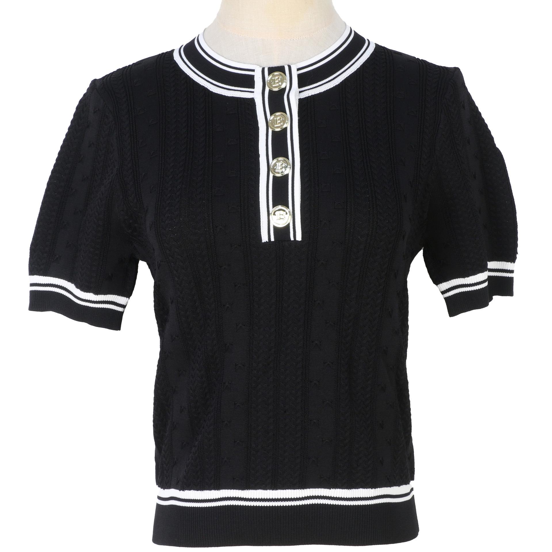 

Женский французский вязаный топ с ажурным узором, круглым вырезом и облегающего кроя Large