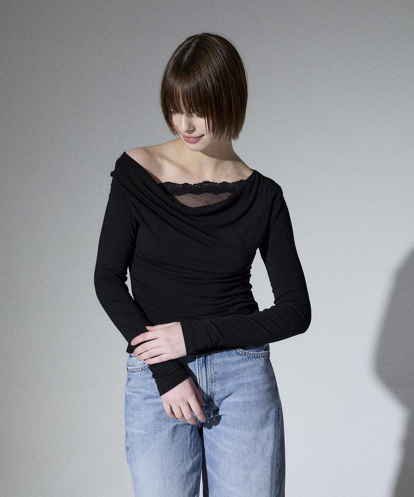 ALIENAR Lace Drape Long Sleeve(Bk)