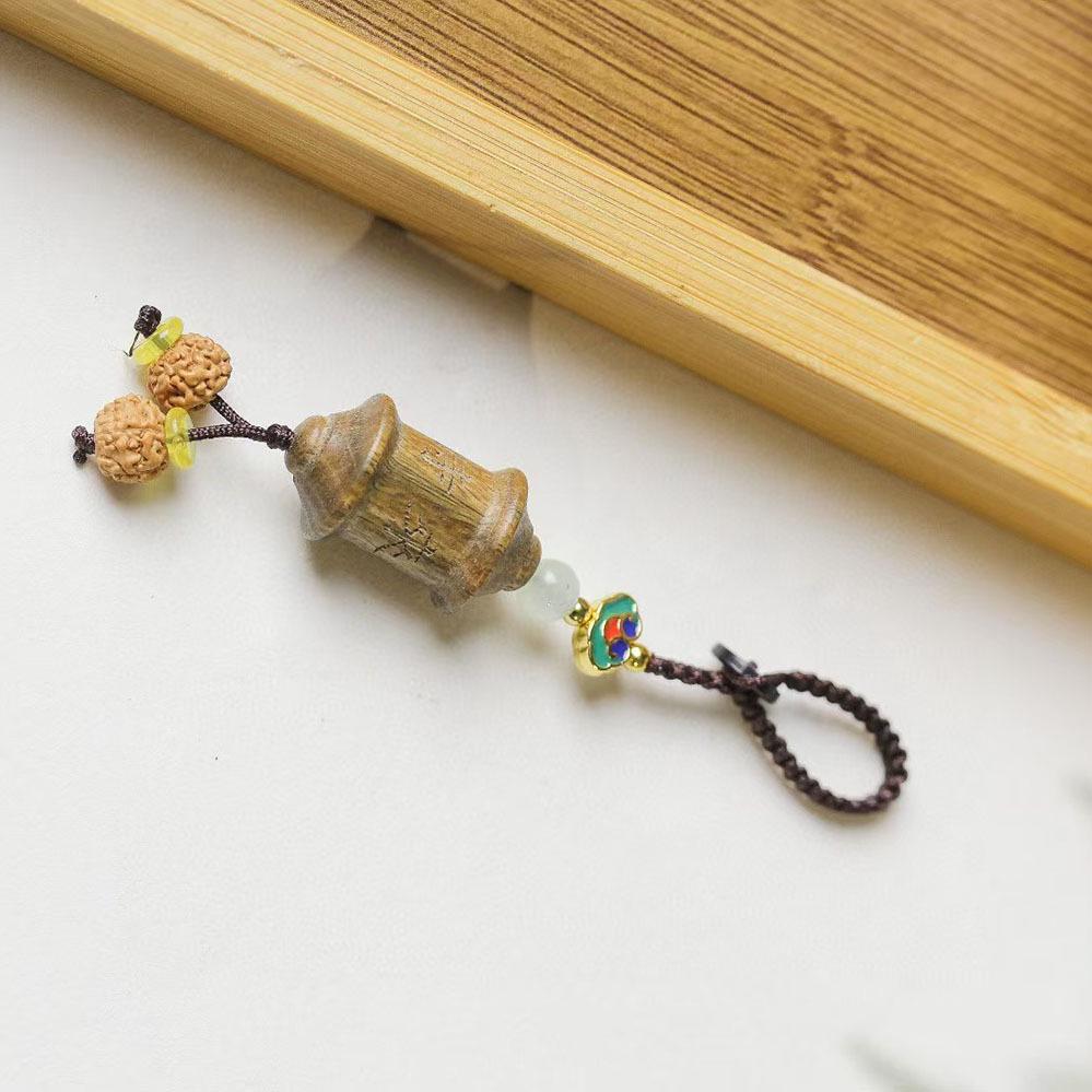 Green Sandalwood Prayer Wheel Keychain - DIY Jewelry & Backpack Pendant