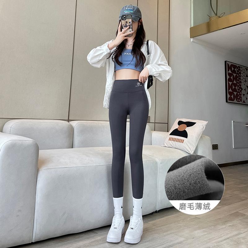 Pocket Shark Pants Women's Wear Thin Velvet High Waist Tight Abdomen, Hip Lift, Velvet Thickened Bottoming Barbie Pants Autumn and Winter