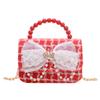 Adorable Girl's Bowknot Coin Purse Charming Pearl Handbag Trendy Chain Shoulder Bag