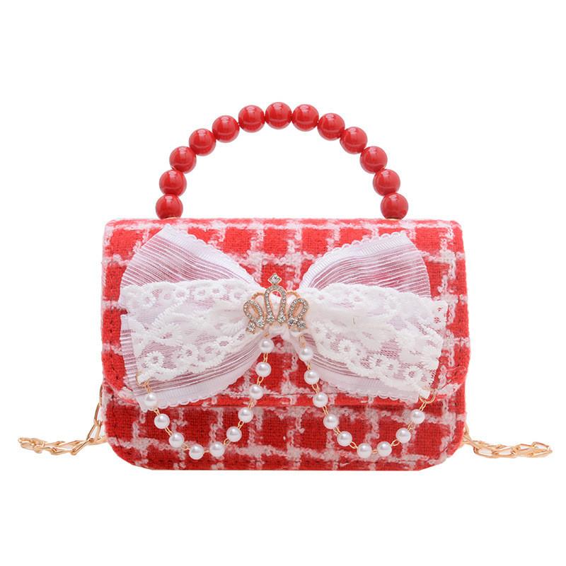 Adorable Girl's Bowknot Coin Purse Charming Pearl Handbag Trendy Chain Shoulder Bag