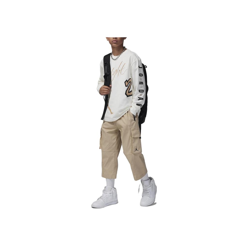 Jordan Allover Retro Long Sleeve Tee Logo Print Crew Neck Kids Tops Off-White 95C614-782