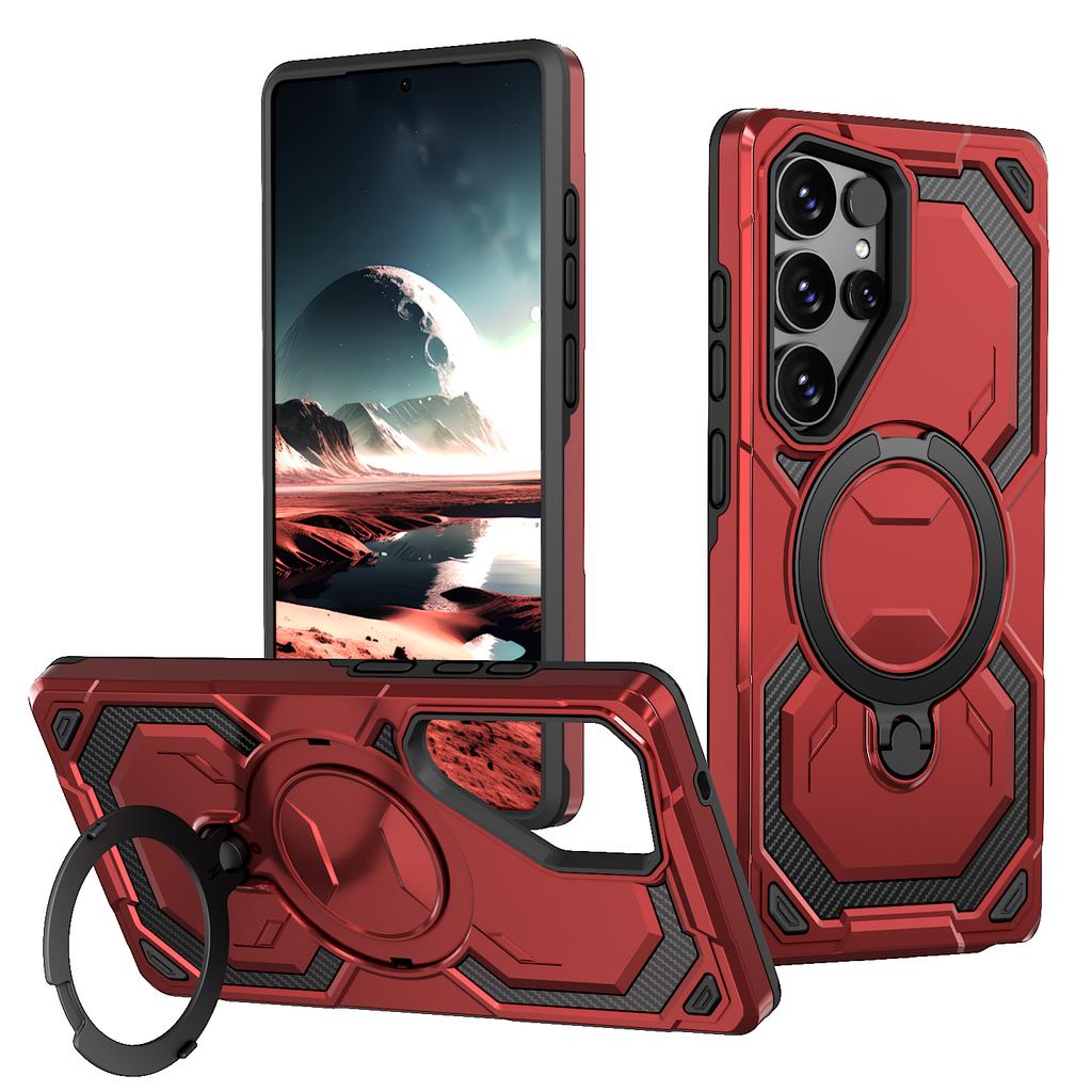 For Samsung Galaxy S25 Ultra Magnetic Case Ring Kickstand PC + TPU Hybrid Phone Cover