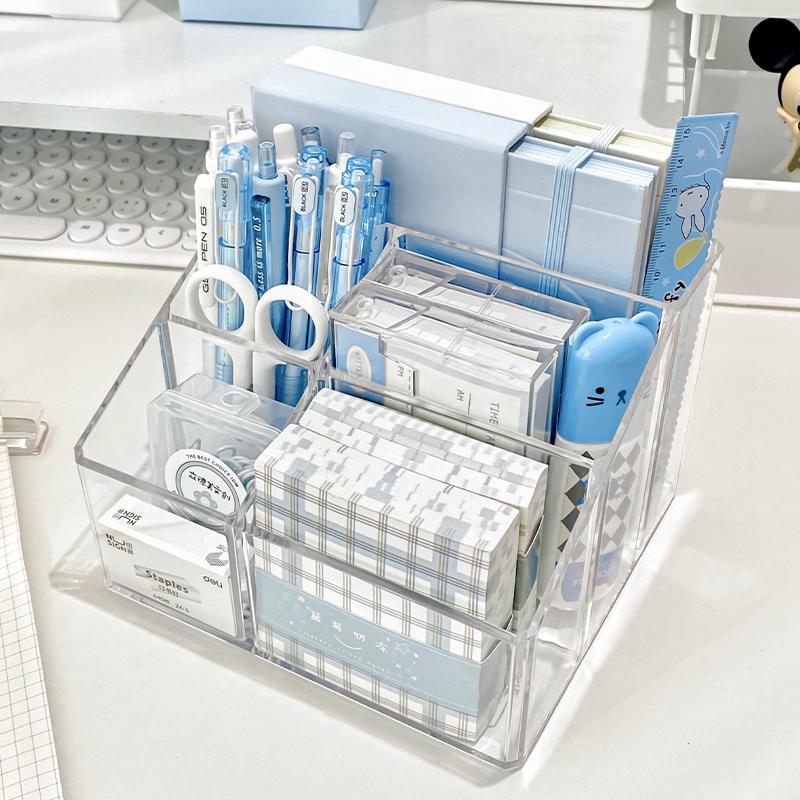 Transparent Acrylic Multi-Functional Pen & Note Holder for Desktops