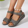 Foreign Trade 2025 Summer New Retro Women's Sandals Car Line Hole Shoes Large Size Round Head Wedge Heel Comfortable Sandals Women