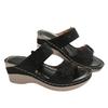 Large Size Summer New Retro Casual Flower High Heel One-character Women's Wedge Heel Slippers Shoes