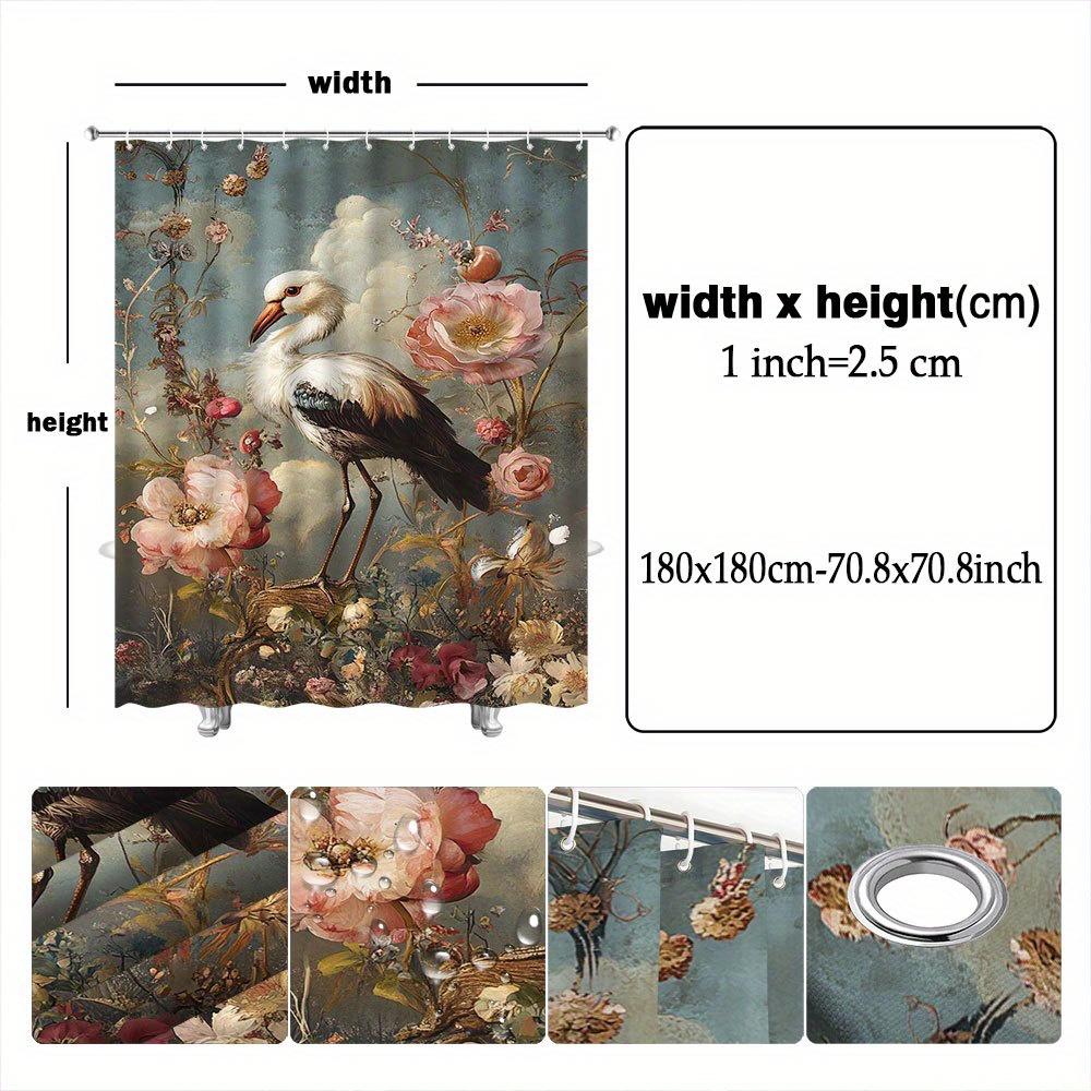 Elevate Your Bathroom with a Waterproof Shower Curtain Featuring Elegant Bird and Floral Design for Aesthetic Appeal