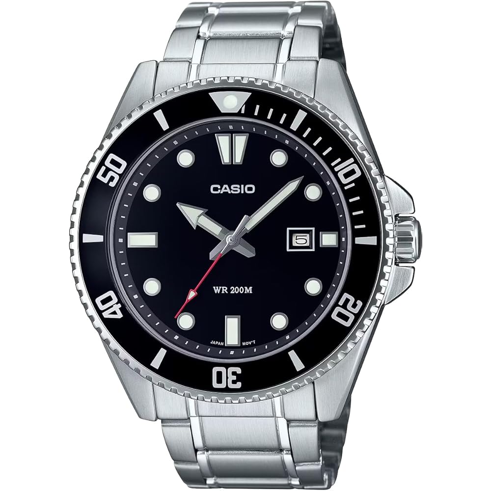 

Casio Standard Analog Sports Watch 20 Bar Water Resistant Men s Black Bezel Metal Band